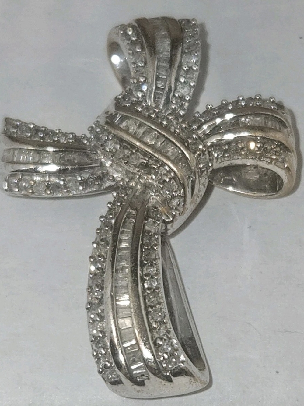 Silver Crystal Bow Cross Pendant - Women Jewelry